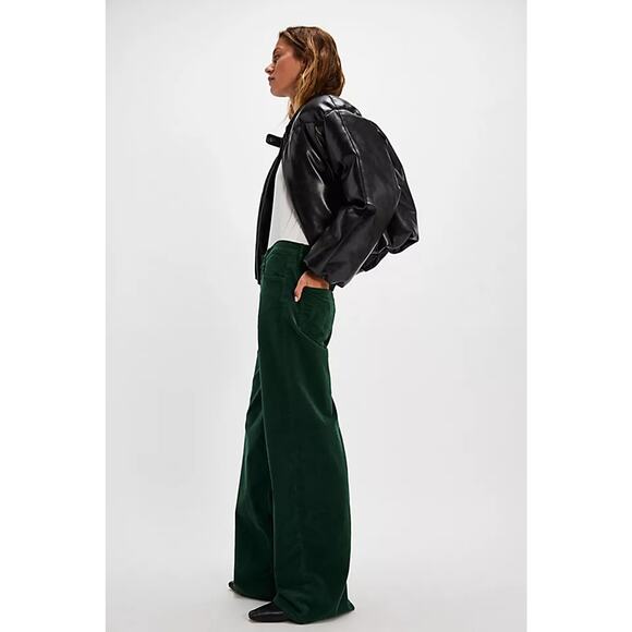 MOTHER The Ditcher Roller Zip Sneak Jeans Dark Green Corduroy Denim Flare 26 - Picture 1 of 12